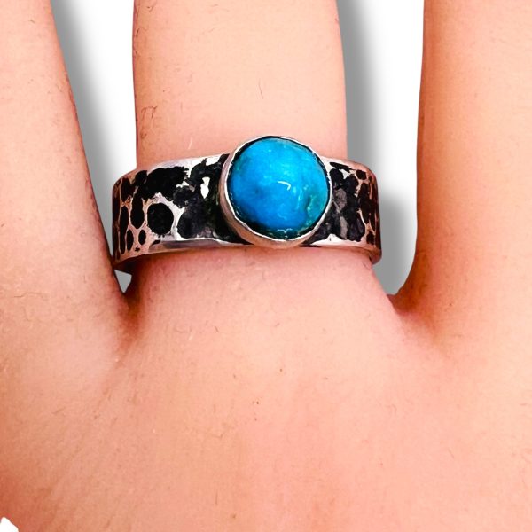 Genuine Persian Turquoise Oxidized Silver Ring, sz 8.75 - Image 4