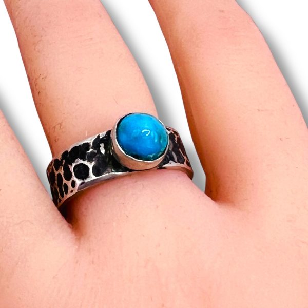 Genuine Persian Turquoise Oxidized Silver Ring, sz 8.75 - Image 7