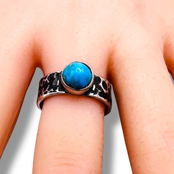 Genuine Persian Turquoise Oxidized Silver Ring, sz 8.75 - Image 9