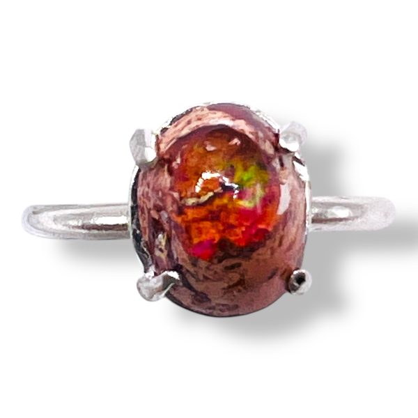 Mexican Orange Red Fire Opal Ring, sz 8.5 | 925 Silver Band - Image 4