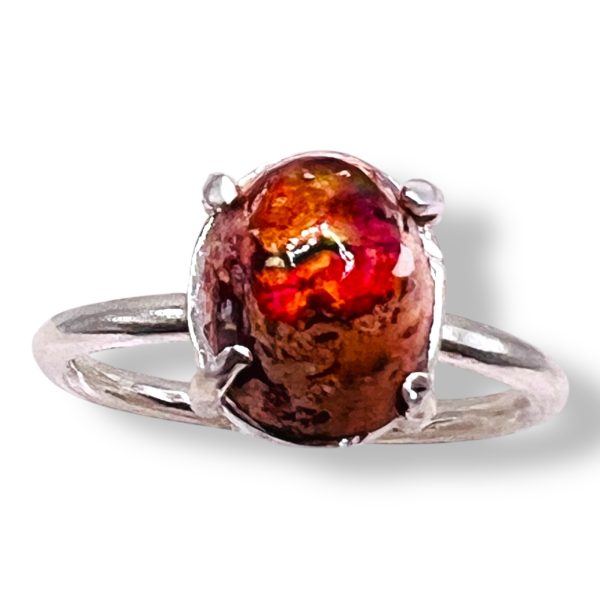 Mexican Orange Red Fire Opal Ring, sz 8.5 | 925 Silver Band