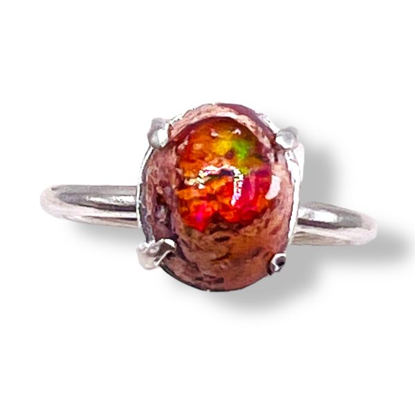 Mexican Orange Red Fire Opal Ring, sz 8.5 | 925 Silver Band - Image 8