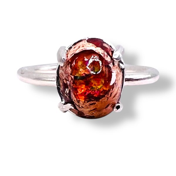 Mexican Orange Red Fire Opal Ring, sz 8.5 | 925 Silver Band - Image 6