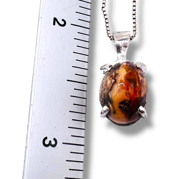 Genuine Mexican Orange Red Opal Pendant Necklace - Image 5