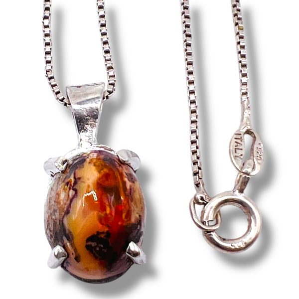 Genuine Mexican Orange Red Opal Pendant Necklace - Image 7