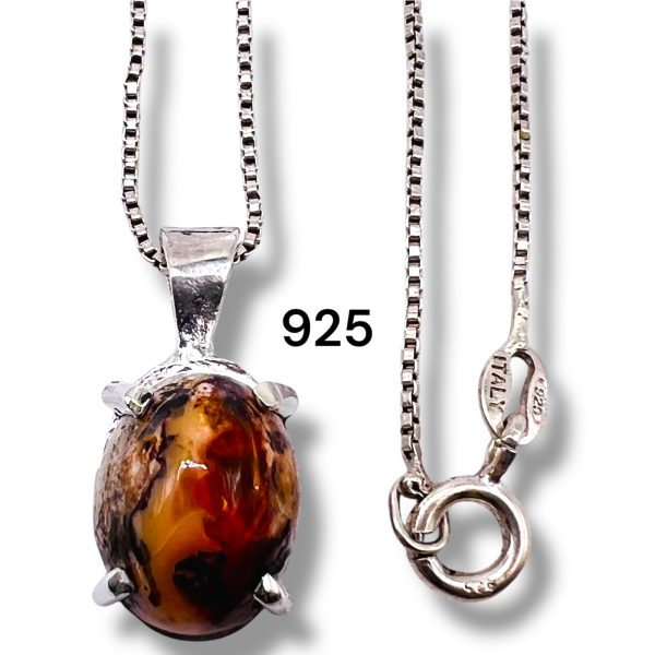 Genuine Mexican Orange Red Opal Pendant Necklace - Image 2