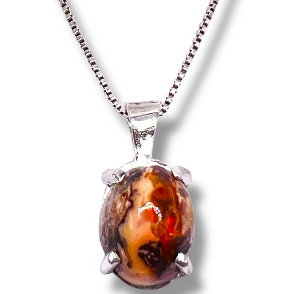 Genuine Mexican Orange Red Opal Pendant Necklace - Image 9