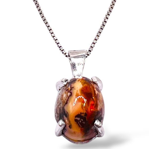 Genuine Mexican Orange Red Opal Pendant Necklace