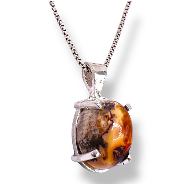 Genuine Mexican Orange Red Opal Pendant Necklace - Image 3