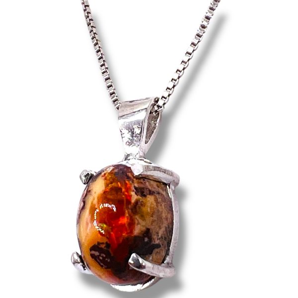 Genuine Mexican Orange Red Opal Pendant Necklace - Image 4