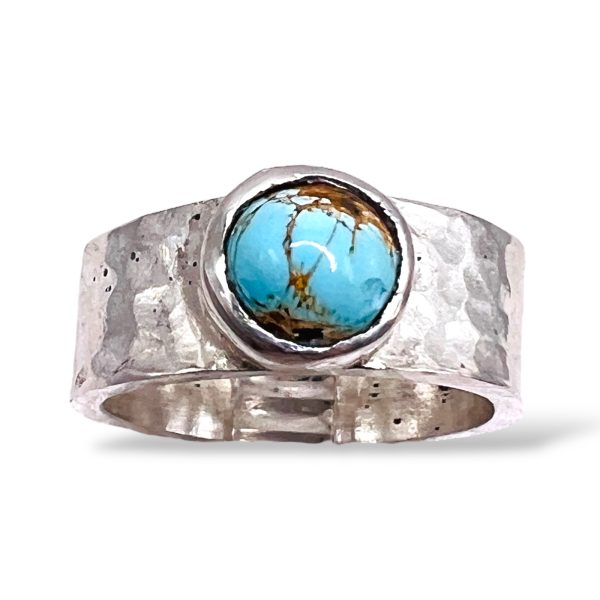 Persian Turquoise Matrix Ring, sz 6 | 925 Hammered Silver - Image 4