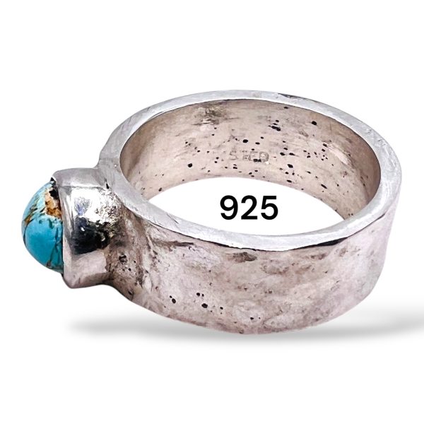 Persian Turquoise Matrix Ring, sz 6 | 925 Hammered Silver - Image 9