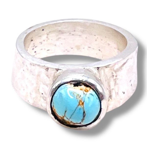 Persian Turquoise Matrix Ring, sz 6 | 925 Hammered Silver - Image 10