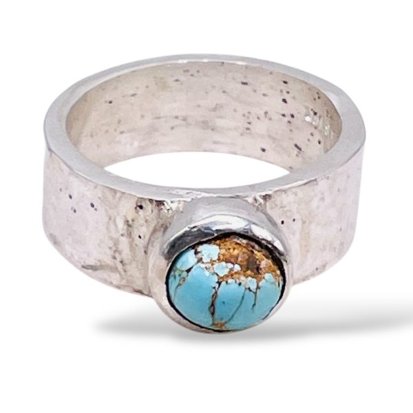 Persian Turquoise Matrix Ring, sz 6 | 925 Hammered Silver - Image 11