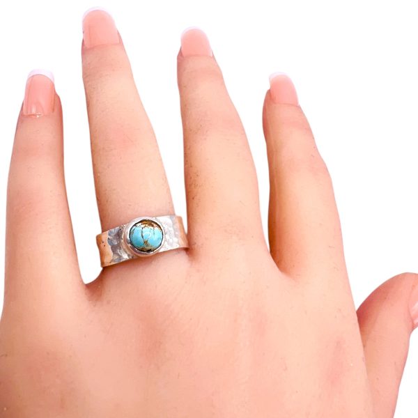 Persian Turquoise Matrix Ring, sz 6 | 925 Hammered Silver - Image 12