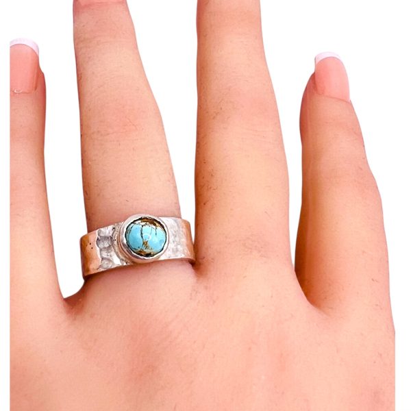 Persian Turquoise Matrix Ring, sz 6 | 925 Hammered Silver - Image 13