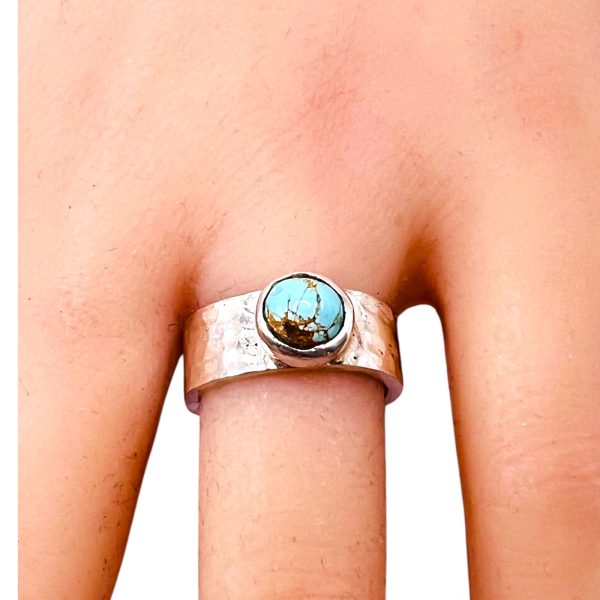 Persian Turquoise Matrix Ring, sz 6 | 925 Hammered Silver - Image 14