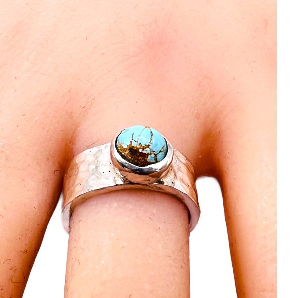 Persian Turquoise Matrix Ring, sz 6 | 925 Hammered Silver - Image 15