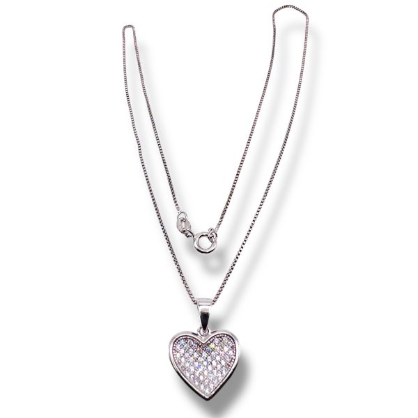 Sterling Silver Cubic Zirconia Pave Heart Pendant Necklace - Image 3