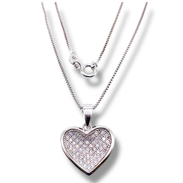 Sterling Silver Cubic Zirconia Pave Heart Pendant Necklace - Image 5