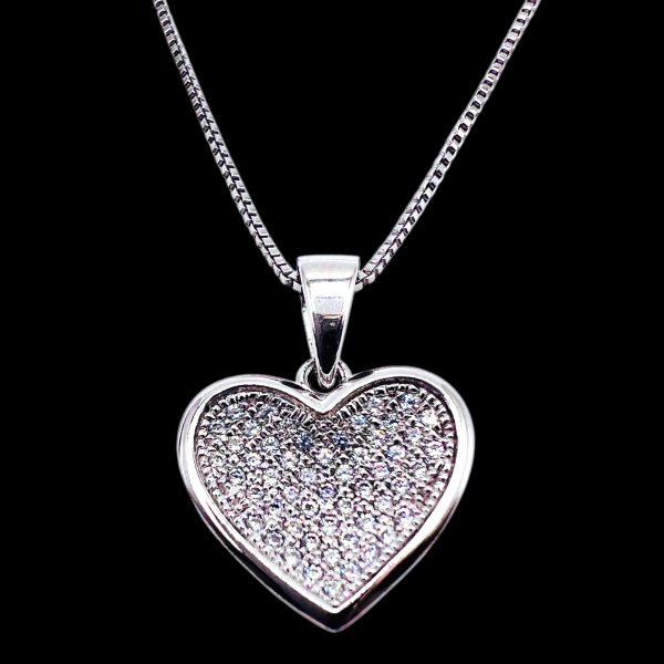 Sterling Silver Cubic Zirconia Pave Heart Pendant Necklace - Image 2