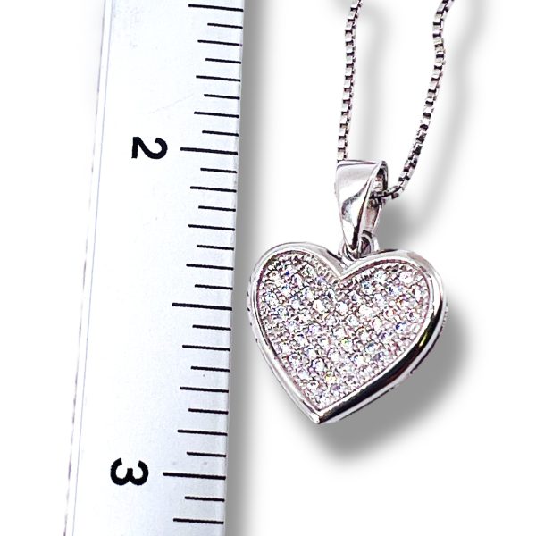 Sterling Silver Cubic Zirconia Pave Heart Pendant Necklace - Image 6