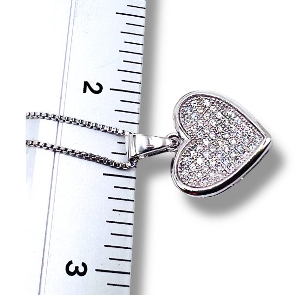 Sterling Silver Cubic Zirconia Pave Heart Pendant Necklace - Image 7