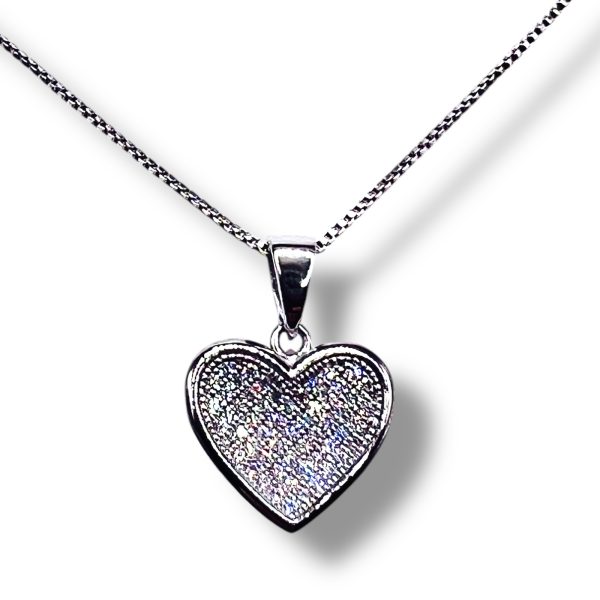 Sterling Silver Cubic Zirconia Pave Heart Pendant Necklace