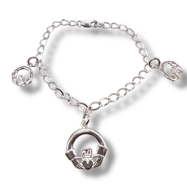 Sterling Silver Irish Celtic Claddagh Charm Bracelet