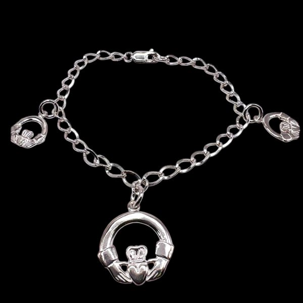 Sterling Silver Irish Celtic Claddagh Charm Bracelet - Image 2