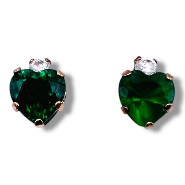 Green Cubic Zirconia Heart Shape Earrings | 10k Gold - Image 3