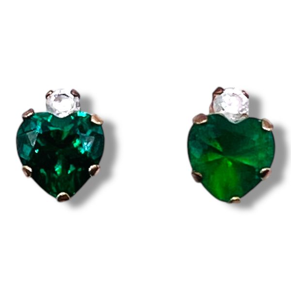 Green Cubic Zirconia Heart Shape Earrings | 10k Gold