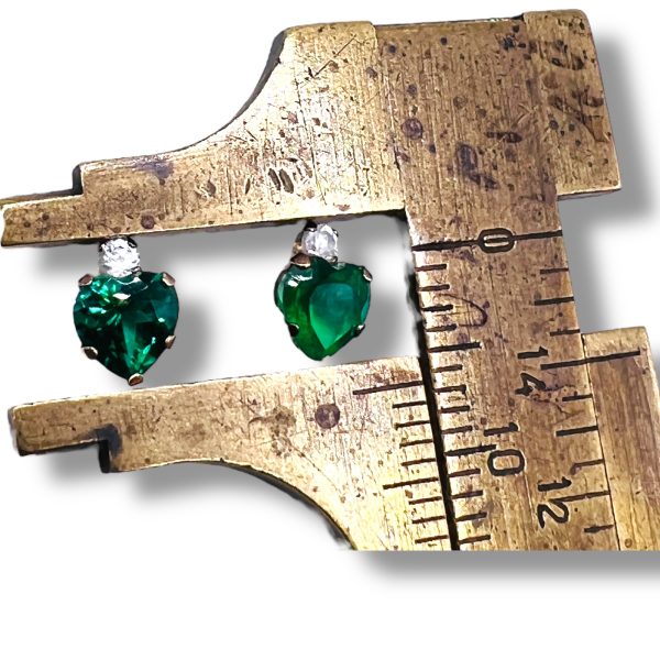 Green Cubic Zirconia Heart Shape Earrings | 10k Gold - Image 4