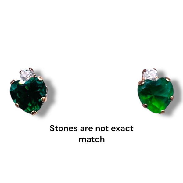 Green Cubic Zirconia Heart Shape Earrings | 10k Gold - Image 2