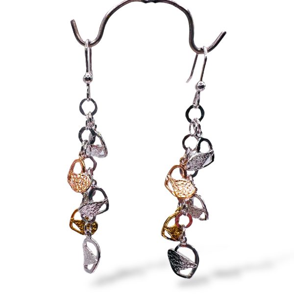 Sterling Silver Tricolor Multi Hearts Dangle Earrings - Image 4