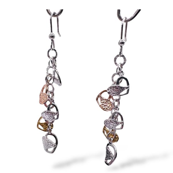 Sterling Silver Tricolor Multi Hearts Dangle Earrings