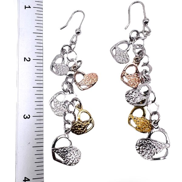 Sterling Silver Tricolor Multi Hearts Dangle Earrings - Image 5