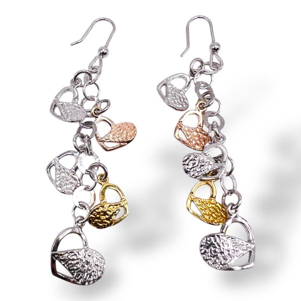 Sterling Silver Tricolor Multi Hearts Dangle Earrings - Image 6