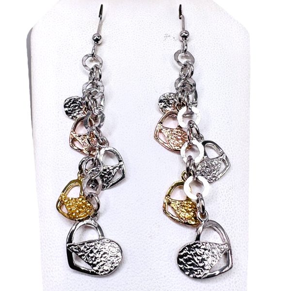 Sterling Silver Tricolor Multi Hearts Dangle Earrings - Image 7