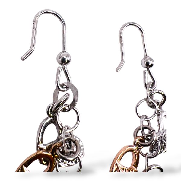 Sterling Silver Tricolor Multi Hearts Dangle Earrings - Image 9