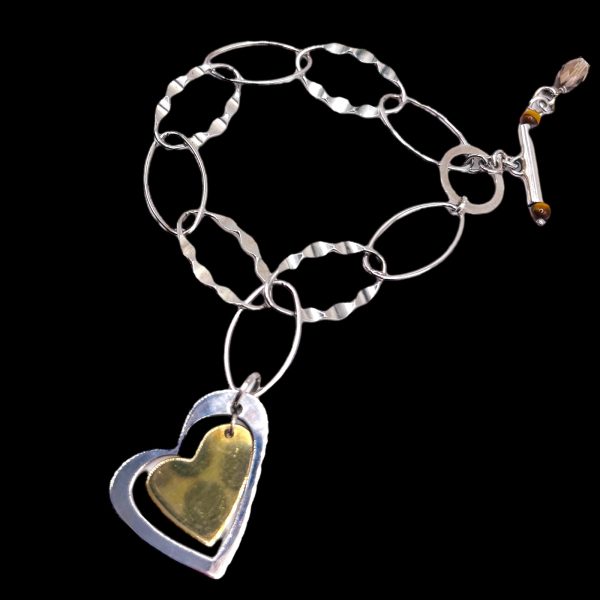 Silver Gold Vermeil Open Heart Charm Link Bracelet - Image 3