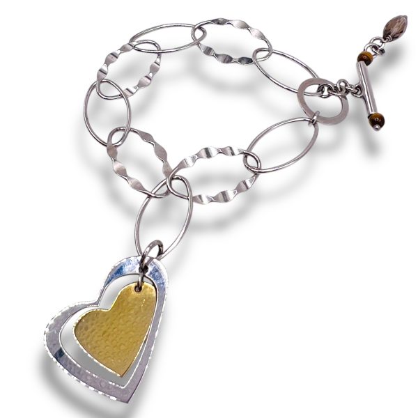 Silver Gold Vermeil Open Heart Charm Link Bracelet