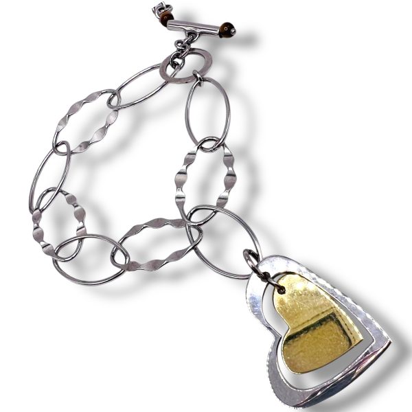 Silver Gold Vermeil Open Heart Charm Link Bracelet - Image 4