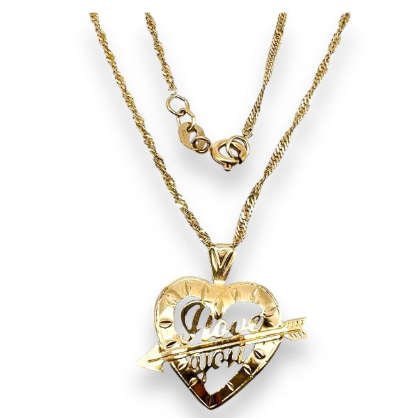 I Love You Arrow Pendant 10k Gold Open Heart Necklace - Image 2