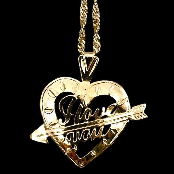 I Love You Arrow Pendant 10k Gold Open Heart Necklace - Image 3