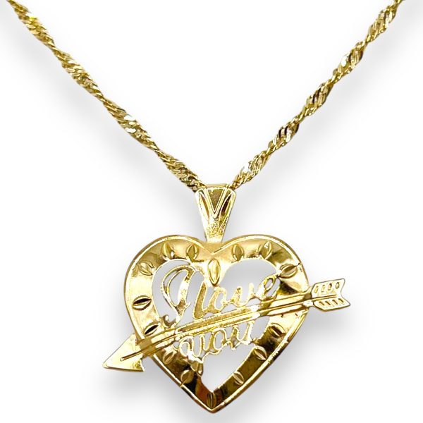 I Love You Arrow Pendant 10k Gold Open Heart Necklace