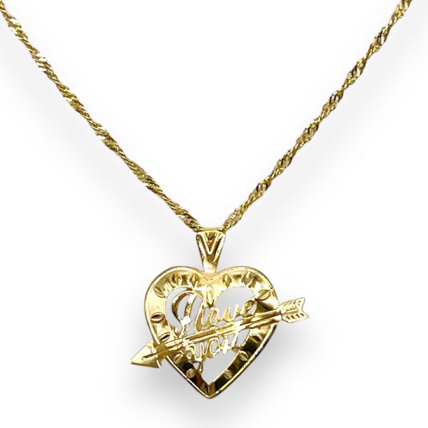 I Love You Arrow Pendant 10k Gold Open Heart Necklace - Image 9