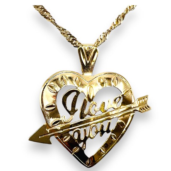 I Love You Arrow Pendant 10k Gold Open Heart Necklace - Image 10