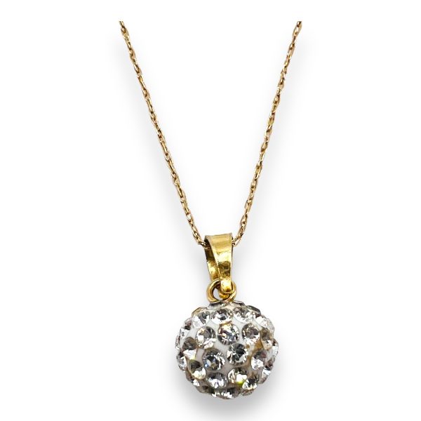 10k Yellow Gold Cubic Zirconia Disco Ball Pendant Necklace