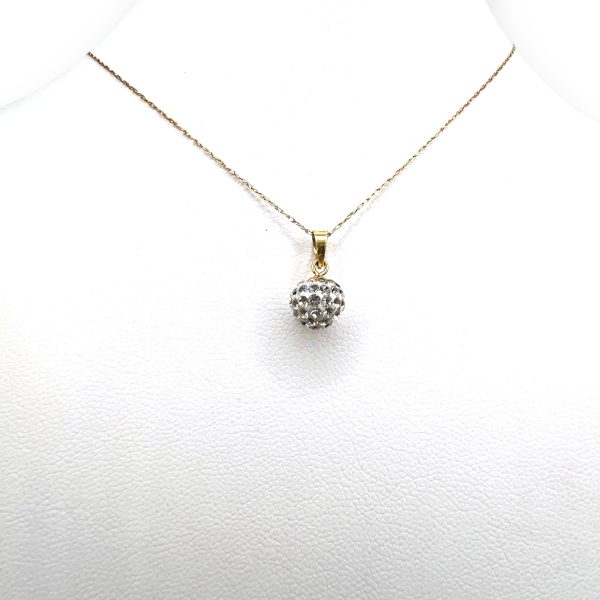 10k Yellow Gold Cubic Zirconia Disco Ball Pendant Necklace - Image 6